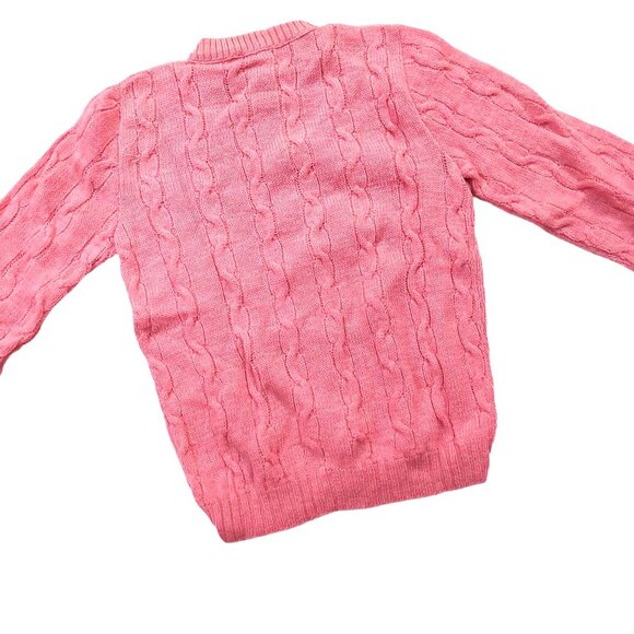 Vintage 1940s-1950s Pink Cable Knit 100% Wool Cardigan Sweater - Picture 5 of 7
